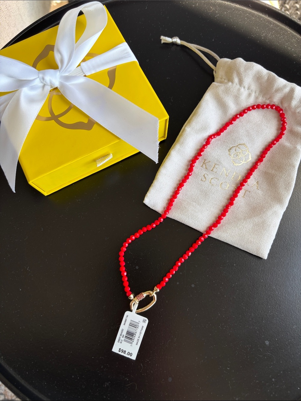 Kendra Scott Red Beaded Necklace with Gold Ring Accent